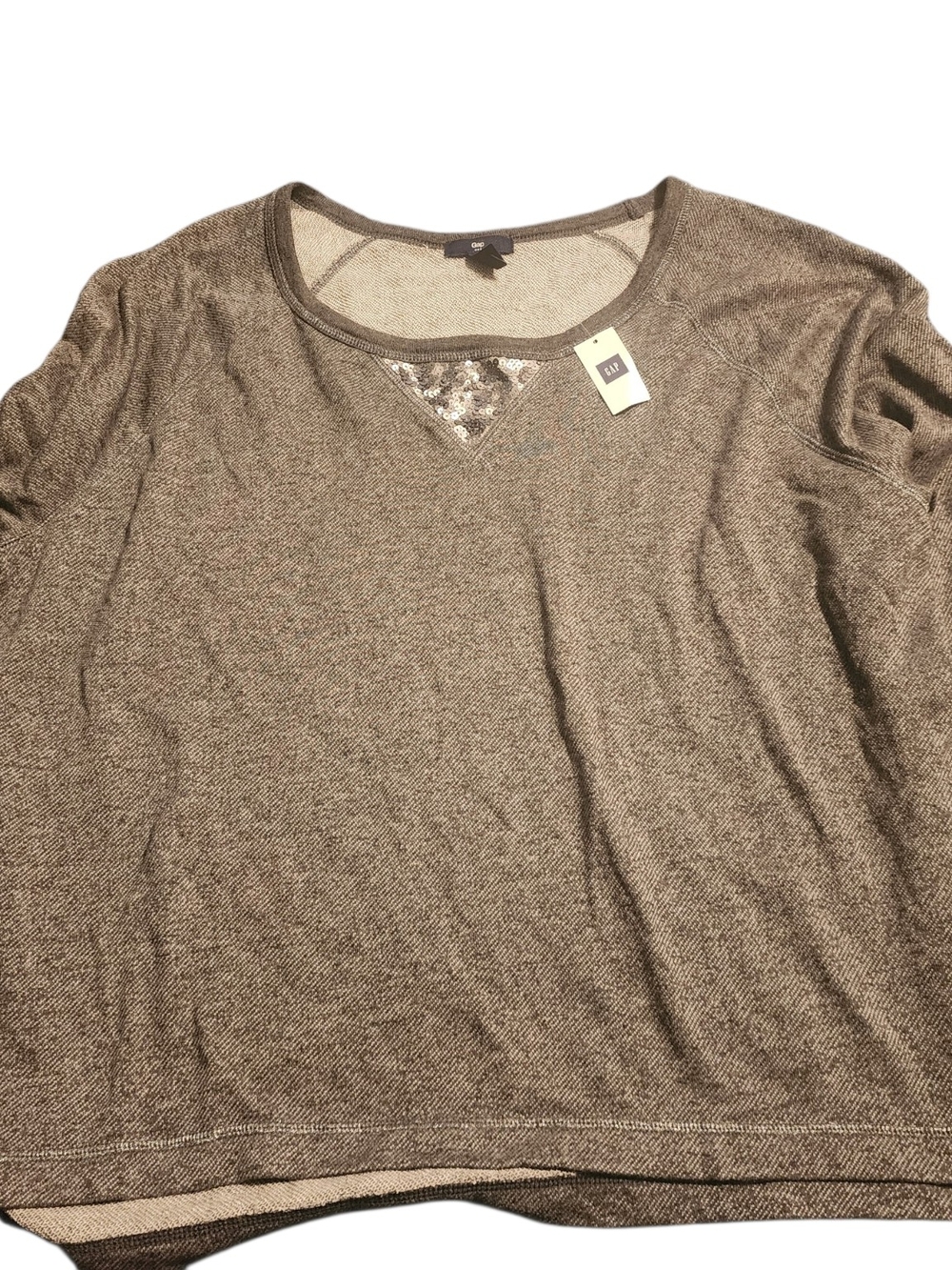GAP Women's Taupe Relaxed Sweatshirt with Sequin V-Inset